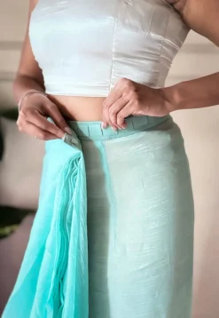 Pre-stitched Chinon Chiffon Saree in Shaded Sea Green and Pink