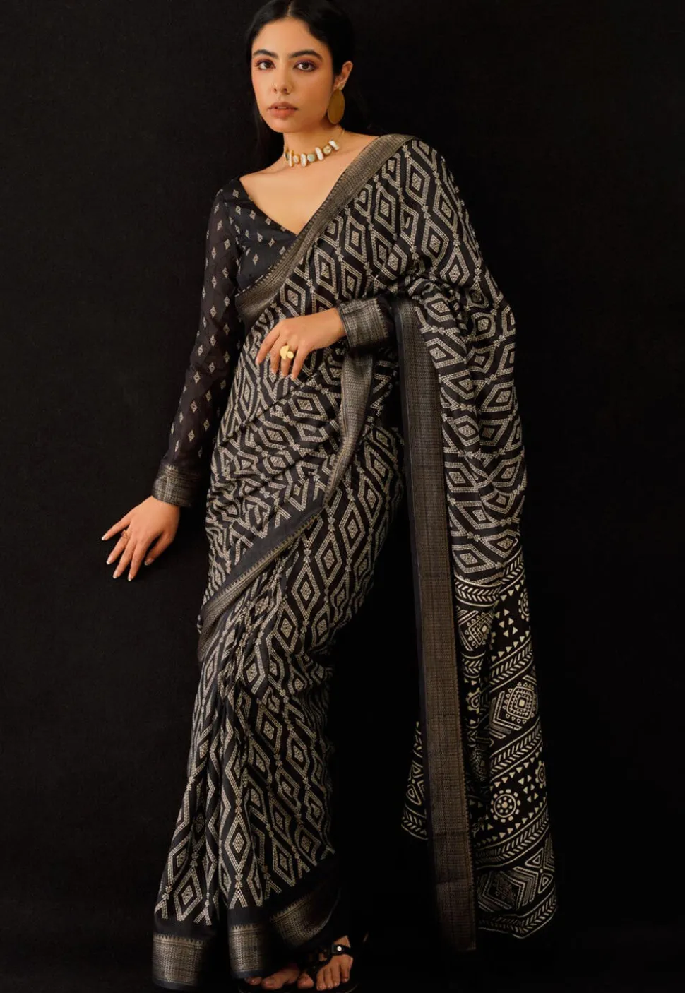 Pre-stitched Cotton Saree in Black
