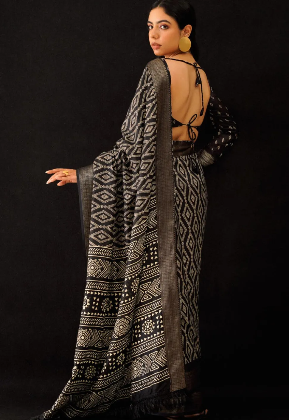 Pre-stitched Cotton Saree in Black