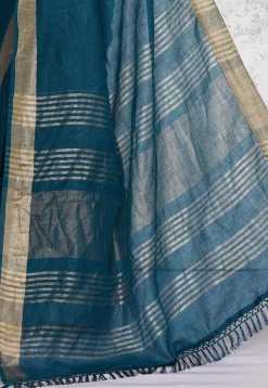 Pre-stitched Cotton Saree in Teal Blue