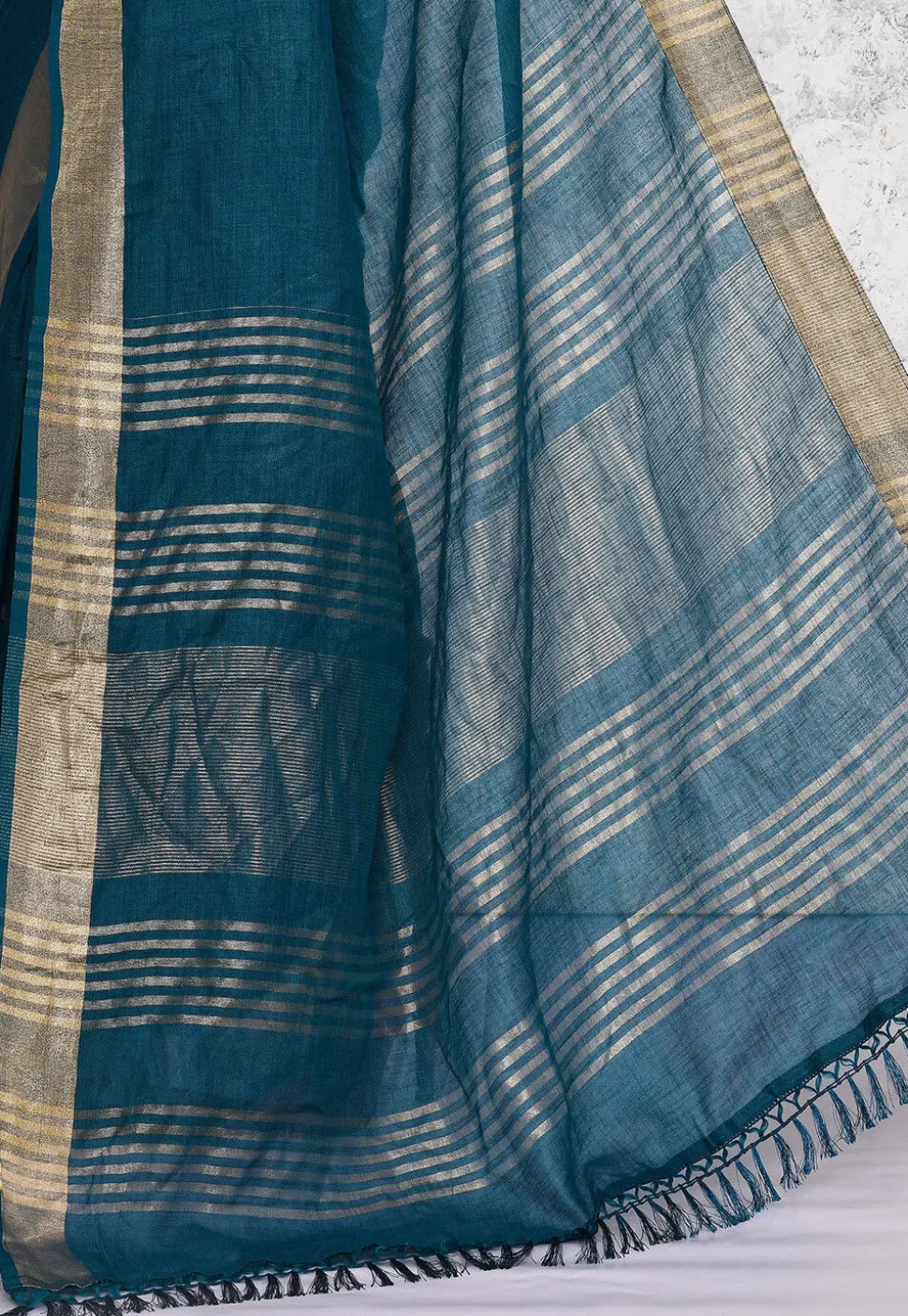 Pre-stitched Cotton Saree in Teal Blue