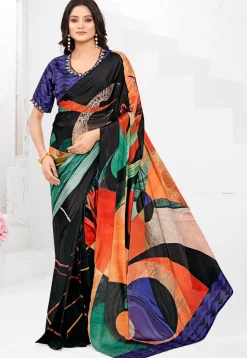 Pre-stitched Crepe Saree in Black
