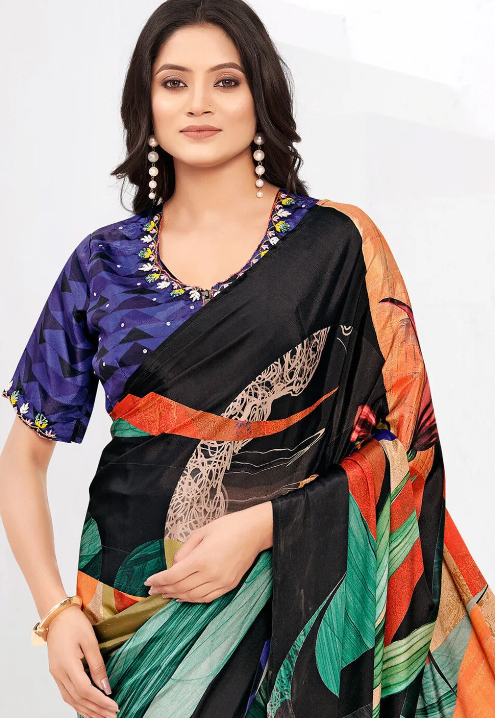 Pre-stitched Crepe Saree in Black
