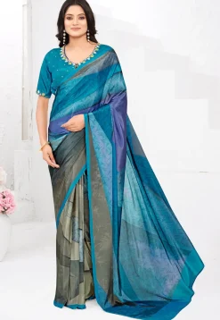 Pre-stitched Crepe Saree in Blue