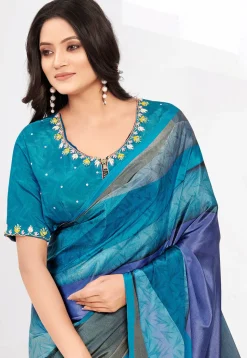 Pre-stitched Crepe Saree in Blue