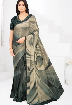 Pre-stitched Crepe Saree in Grey