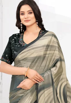 Pre-stitched Crepe Saree in Grey