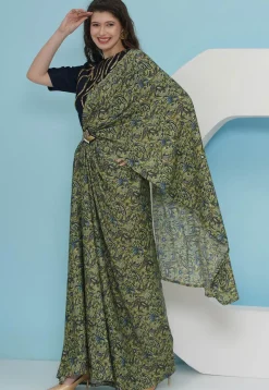 Pre-stitched Crepe Saree in Green