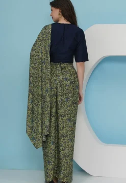 Pre-stitched Crepe Saree in Green