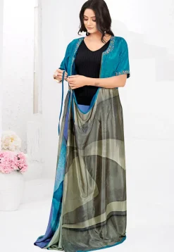 Pre-stitched Crepe Saree in Blue