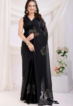 Pre-stitched Georgette Saree in Black