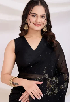 Pre-stitched Georgette Saree in Black