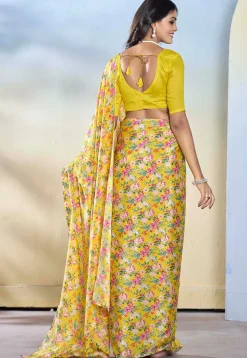Pre-stitched Georgette Saree in Yellow