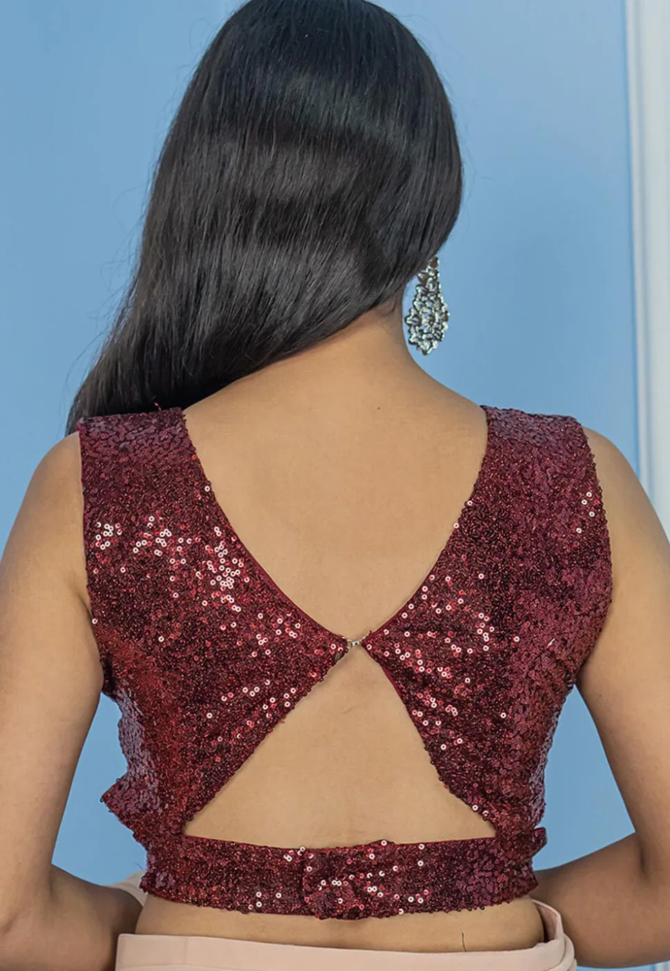 Pre-Stitched Georgette Saree in Fawn