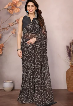 Pre-stitched Georgette Saree in Brown