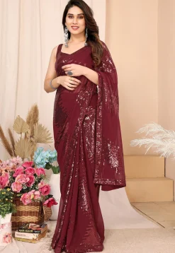 Pre-stitched Georgette Saree in Maroon