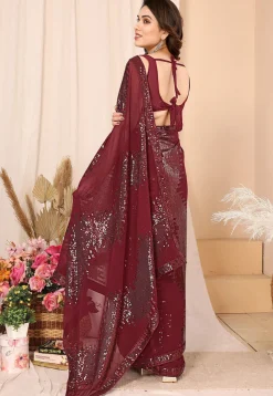 Pre-stitched Georgette Saree in Maroon