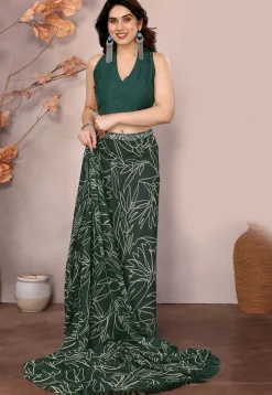 Pre-stitched Georgette Saree in Dark Green