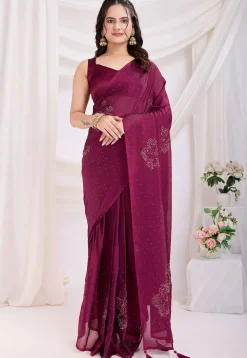 Pre-stitched Georgette Saree in Magenta
