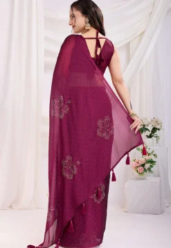Pre-stitched Georgette Saree in Magenta