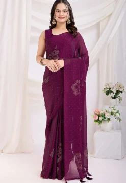 Pre-stitched Georgette Saree in Purple
