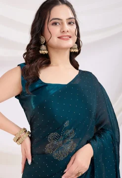 Pre-stitched Georgette Saree in Teal Blue
