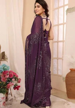 Pre-stitched Georgette Saree in Wine