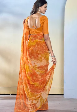 Pre-stitched Georgette Saree in Orange