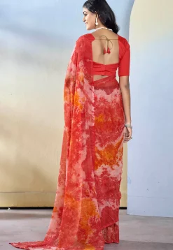 Pre-stitched Georgette Saree in Red