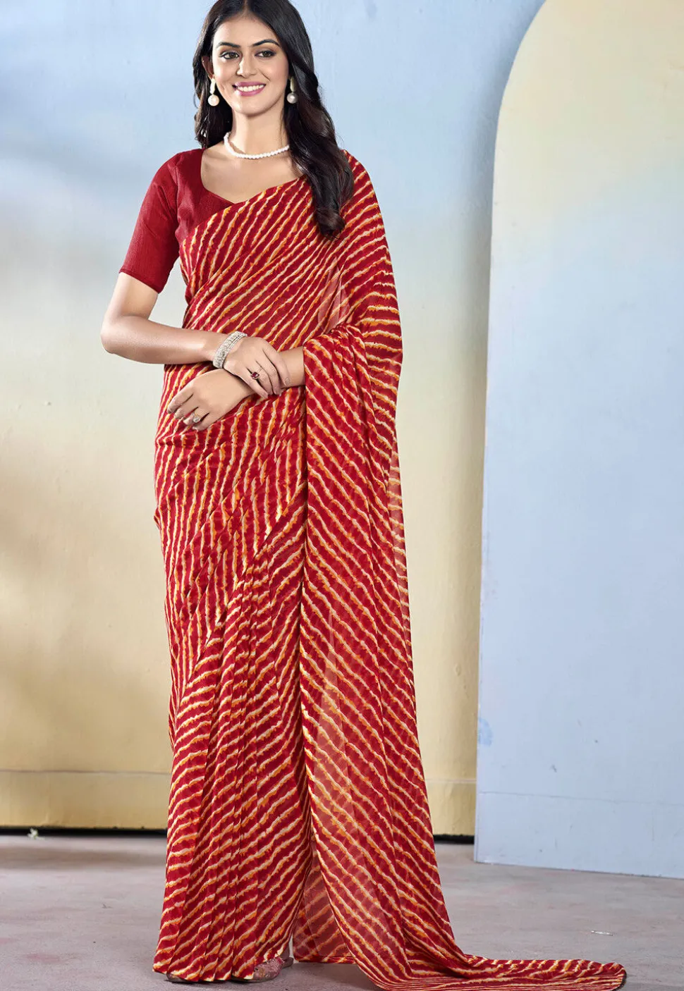 Pre-stitched Georgette Saree in Maroon