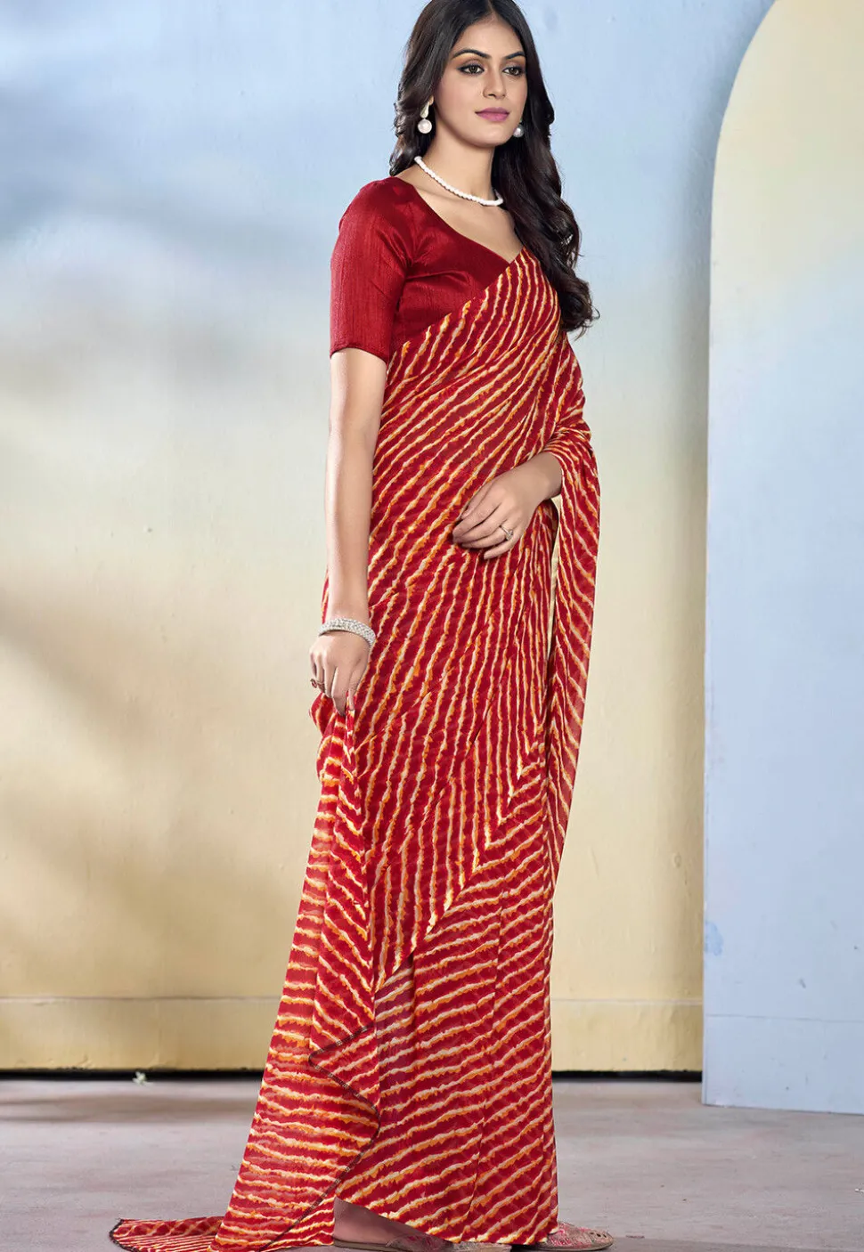 Pre-stitched Georgette Saree in Maroon