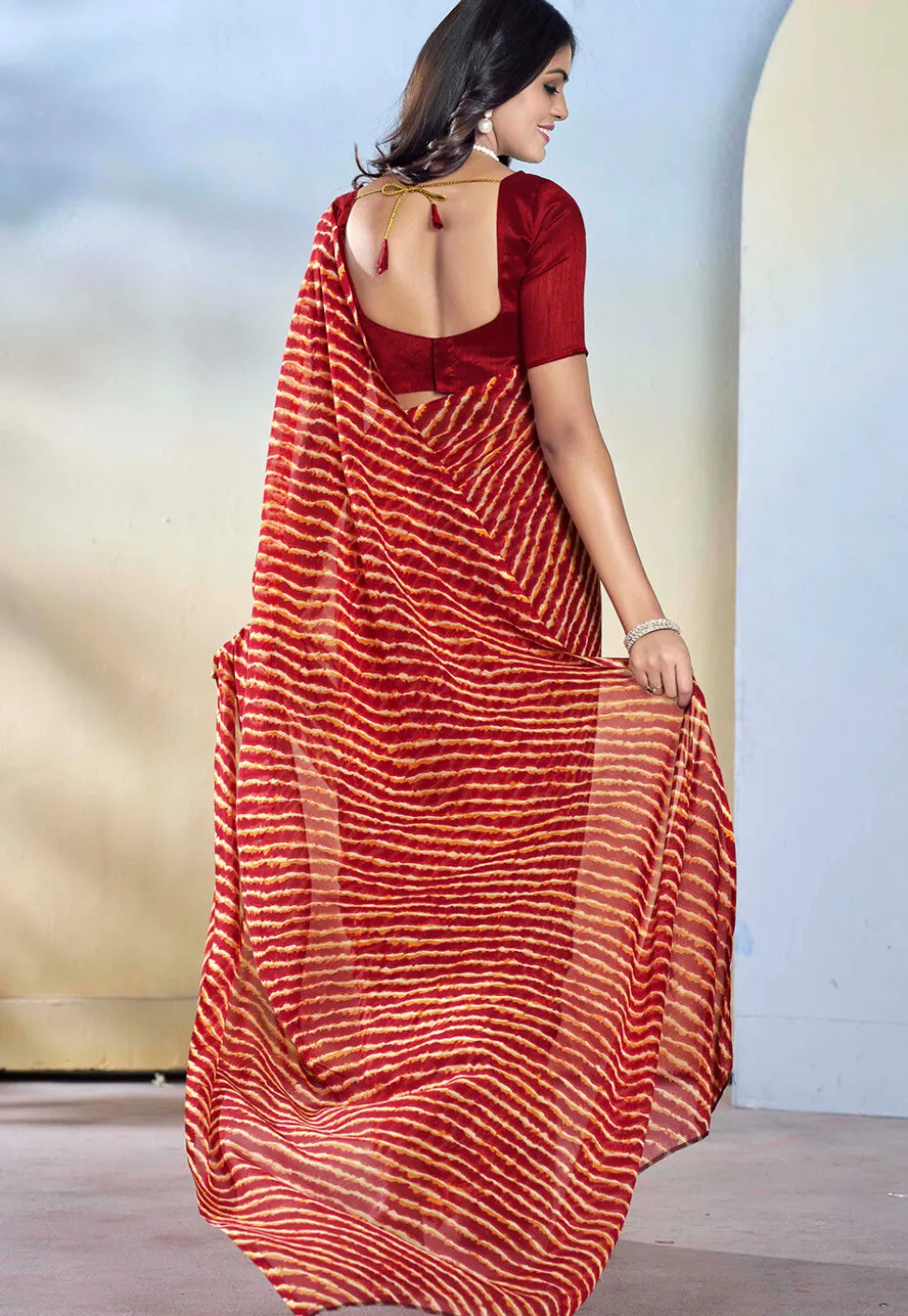 Pre-stitched Georgette Saree in Maroon