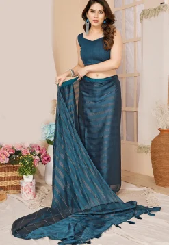 Pre-stitched Georgette Shimmer Saree in Teal Blue