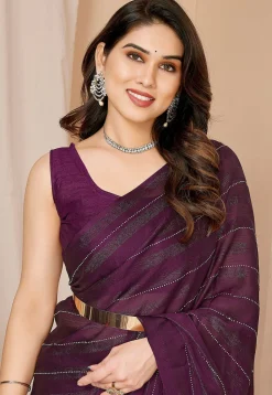 Pre-stitched Georgette Shimmer Saree in Wine