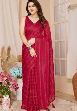 Pre-stitched Georgette Shimmer Saree in Fuchsia