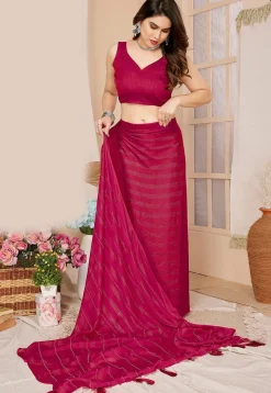 Pre-stitched Georgette Shimmer Saree in Fuchsia