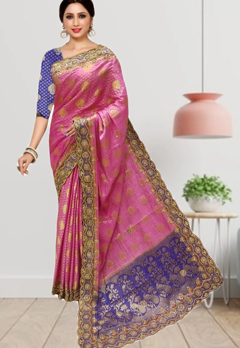 Pre-stitched Kanchipuram Saree in Pink