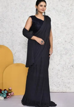 Pre-stitched Lycra (Elastane) Saree in Dark Grey