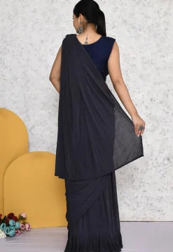 Pre-stitched Lycra (Elastane) Saree in Dark Grey