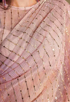 Pre-stitched Lycra Net Saree in Peach