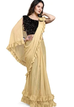 Pre-stitched Lycra Saree in Beige