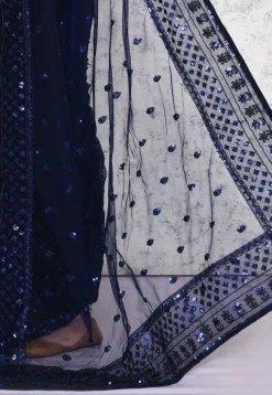 Pre-stitched Net Saree in Navy Blue