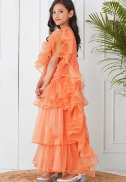 Pre-Stitched Organza Saree in Peach