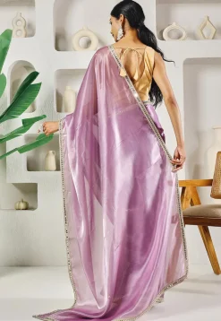 Pre-stitched Organza Saree in Light Purple