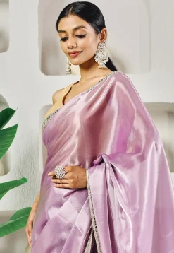 Pre-stitched Organza Saree in Light Purple