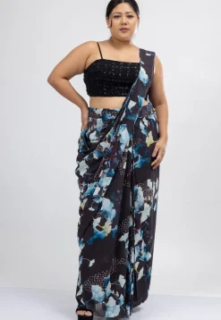 Pre-stitched Pure Georgette Saree in Black