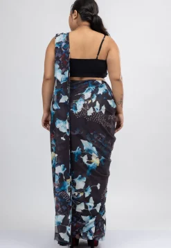 Pre-stitched Pure Georgette Saree in Black