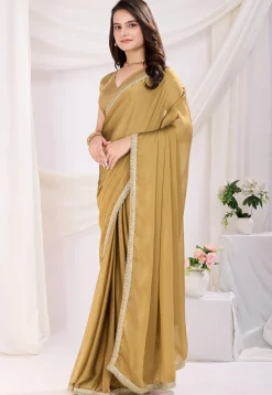 Pre-stitched Satin Georgette Saree in Beige