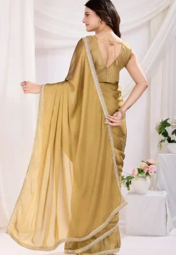 Pre-stitched Satin Georgette Saree in Beige