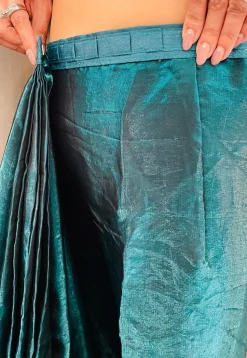 Pre-stitched Satin Saree in Teal Blue